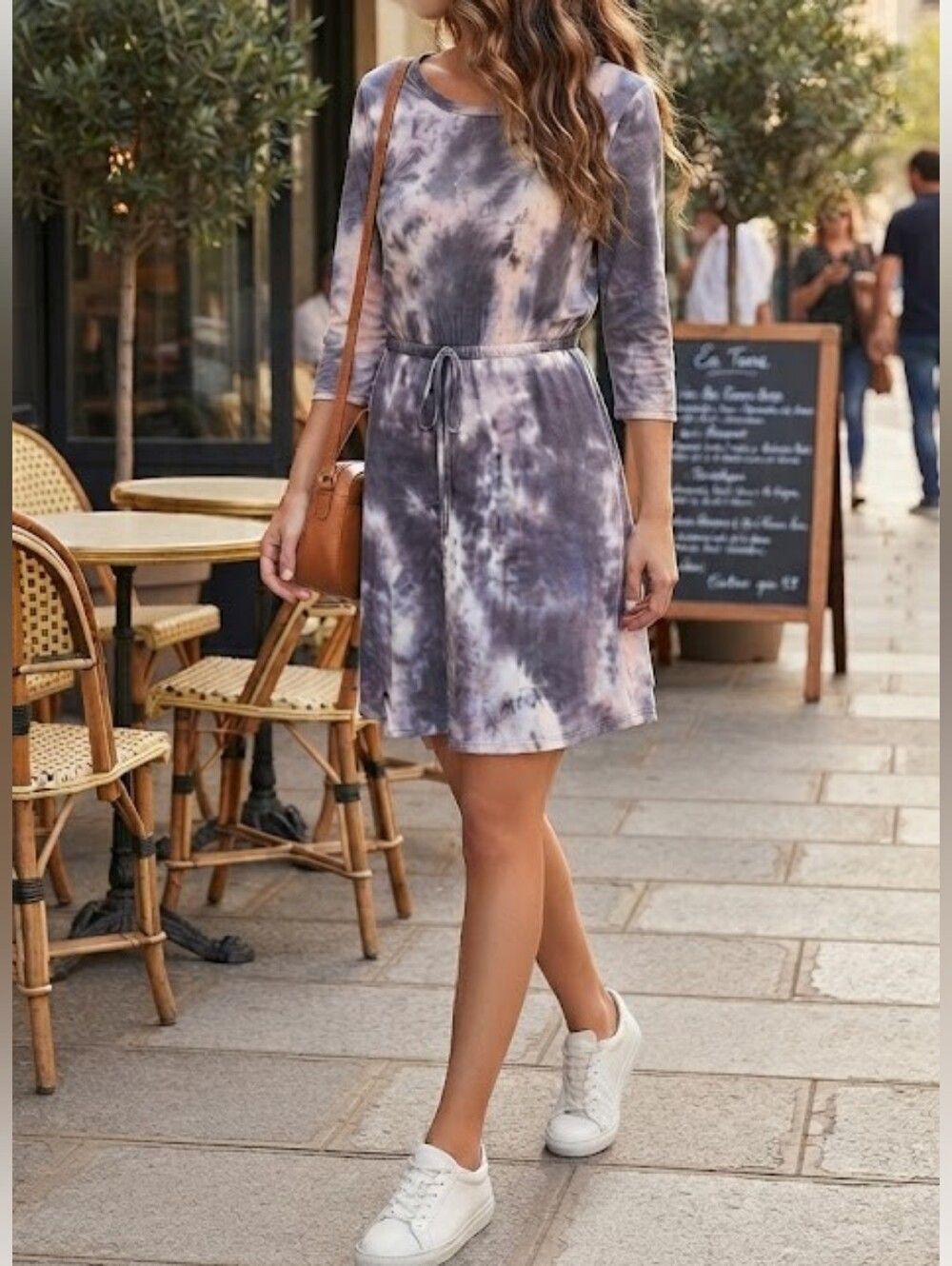 Tie-Dye Long Sleeve GREY PINK Work Dress Sz Xl